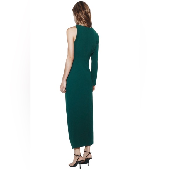 ZARA New Stunning Medium Gold Metal Piece Asymmetric Green MIDI Dress Front Slit - Picture 7 of 15